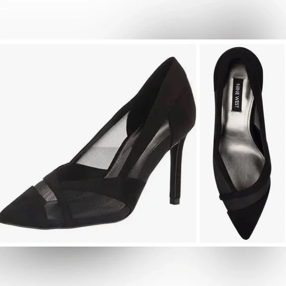 Nine West Women’s Evani Pump – Pointed Toe Stiletto Heel With Mesh Panels, Sexy Night Out Heels